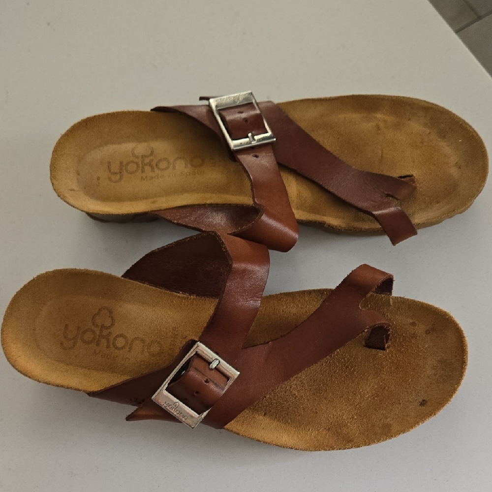 Yokono Brown Leather Sandals Size 8